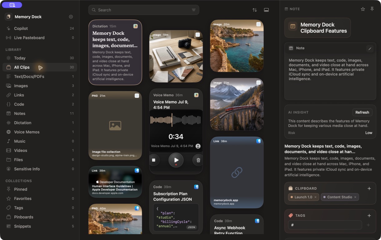 Memory Dock on Mac.